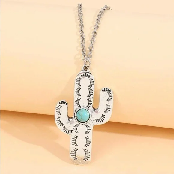 Turquoise Cactus Necklace - L 18.1-20.1 - Picture 1 of 3